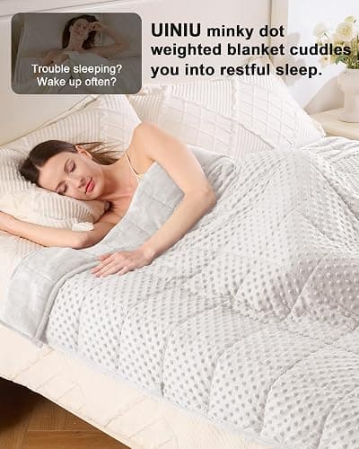 ⭐UINIU Minky Dot Weighted Blanket for Adults Queen Size 15 lbs, Soft Cooling Heavy Breathable Blanket for All-Season, Washable Weighted Throw with Glass Beads, 60 x 80 Inches, Cream thumbnail 4