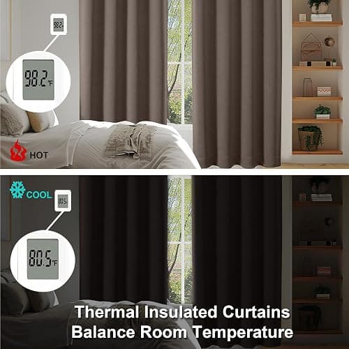 Simplebrand Ava Brown Blackout Curtains for Bedroom 63 Inch Length 2 Panels Set, Solid Thermal Insulated Energy Saving Rod Pocket Window Treatment Curtains Blackout Drapes, W40 x L63 Inch, Brown thumbnail 6