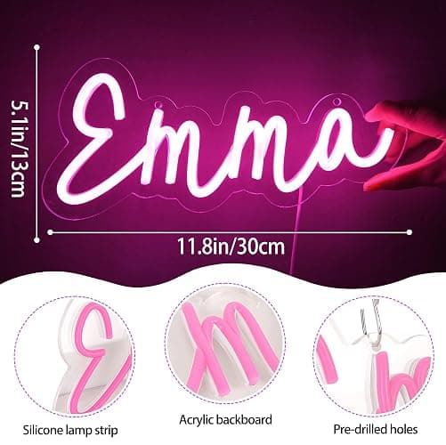 ATTNEON Emma Neon Sign for Wall Decor, LED Name Light for Kids Bedroom, Birthday Party Decor, Size 11.8 * 5.1 inches(JTLD015-8) thumbnail 3