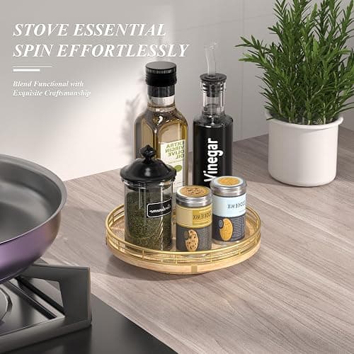 Farmhouse Oak 9" Lazy Susan Turntable Organizer for Cabinet, Round Wooden Lazy Susan Organization and Storage for Dining Table, Pantry, Kitchen, Countertop, Cupboard,Home Decor thumbnail 5
