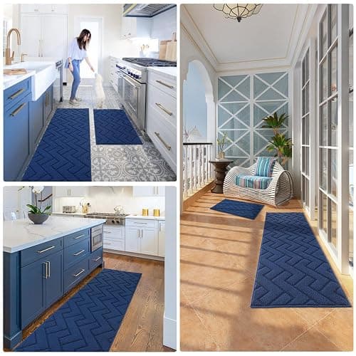hicorfe Kitchen Rugs and Mats Sets,2 Pieces Super Absorbent Polypropylene Non-Slip Rug,Soft Comfort Floor Mat,Washable for Kitchen,Hallway,Office,Sink,Laundry(20" x 32"+20" x 48",Navy Blue) thumbnail 5