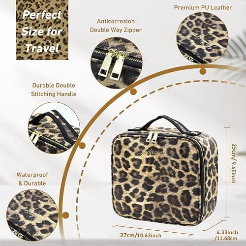 Jadazror Makeup Bag with Light Up Mirror, Lighted Travel Makeup Organizer 3 Colors Adjustable Brightness, Makeup Bag with Mirror and Light, Travel Train Case Portable Cosmetic Bag for Women(Leopard) thumbnail 2