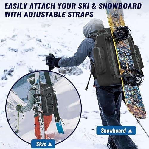 RESVIN Ski Boot Bag, 65L Durable Travel Backpack, 1680D Nylon Waterproof Snowboard Boot Bag, Skiing and Snowboarding Travel Luggage for Helmet, Goggles, Gloves, Outerwear & Accessories thumbnail 5