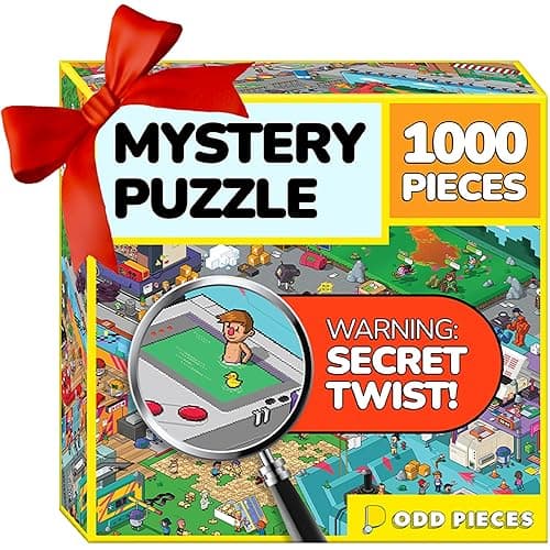 Odd Pieces Jigsaw Puzzles 1000 Pieces with Storytelling Comics, for Women, White Elephant, Mystery Puzzle for Adults & Kids - 19.7'' x 27.6'' Frameable Magic Puzzle Art (Glitch) - Image 1