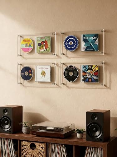 WEIMINLI Acrylic CD Frame Display Case for Disc and Insert, Clear | Acrylic CD display frame holds one disc and insert; signed CD display for wall or tabletop use, clear finish. thumbnail 5