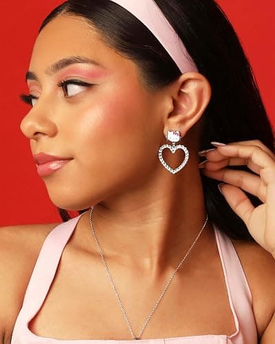 Sanrio Hello Kitty Jewelry Dangle and Hoop Earrings for Women, Fashion Hello Kitty Earrings with Crystals or Enamel Plating thumbnail 2