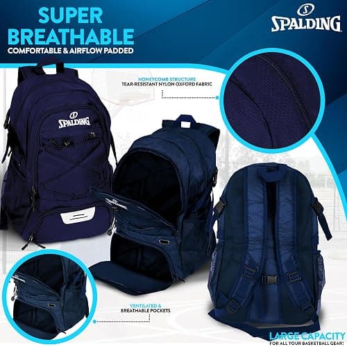 Spalding Basketball Backpack Sports Bag | Large Black Backpack with Shoe and Ball Compartment | Gifts for Basketball Players thumbnail 4
