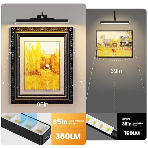 Dimmable Cordless Picture Light with Controller and Timer, Rechargeable 5000mAh Battery Wall Sconce for Wall Pictures, 16in Wall Light for Gallery Artwork, Paintings, Phote, Portraits - Black thumbnail 2