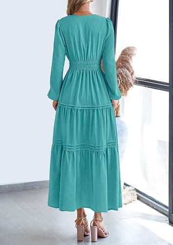 PRETTYGARDEN Women's 2025 Elegant Maxi Dresses Long Sleeve V Neck Flowy Pockets Casual Modest Dress Fall Fashion Clothes thumbnail 4