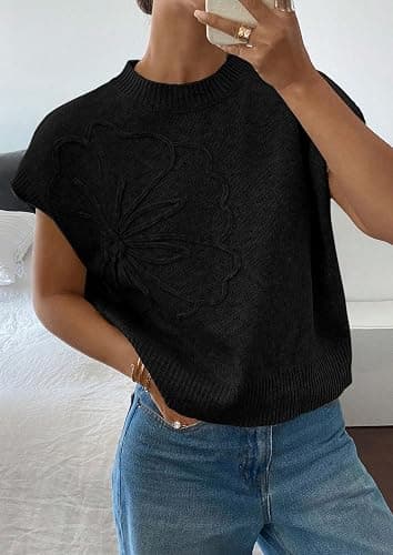 PRETTYGARDEN Women's 2026 Spring Sweater Vest Trendy Flower Knit Short Sleeve Cute Pullover Tank Tops Summer Fashion Clothing thumbnail 3