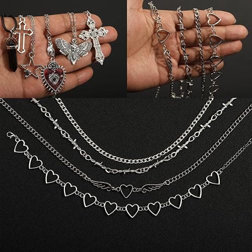 LIRUNQIN 14 Pcs Grunge Goth Necklace Set Y2k Grunge Jewelry Gothic Cross Y2k Star Emo Accessories Y2k Jewelry Set for Women Men thumbnail 4