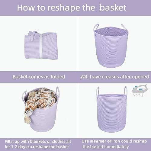 XUANGUO Rope Laundry Basket Hamper for Clothes Woven Storage Basket for Living Room Bedroom Boho Tall Rope Baskets for Blanket Toys Pillow Towels Baby Nursery Hamper Bin Large purple or lavender thumbnail 7