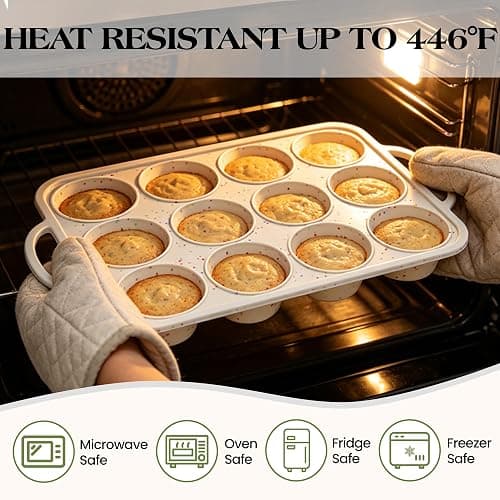 AOTASO 2 Pcs Silicone Muffin Pans for Baking, Cream | Regular 12 Cup and Mini 24 Cup, with Metal Reinforced Frame, Silicone Cupcake Mold, BPA Free thumbnail 8