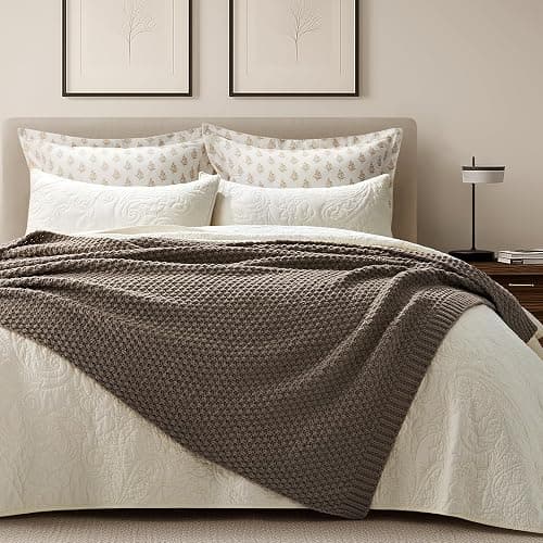 EVERGRACEHOME Chunky Chenille Knit Throw Blanket for Couch, Soft Luxurious Moss Stitch Blankets for Bed, Cozy Decorative Farmhouse Knitted Throws for Sofa, Mocha Brown, 60" x 80" thumbnail 4