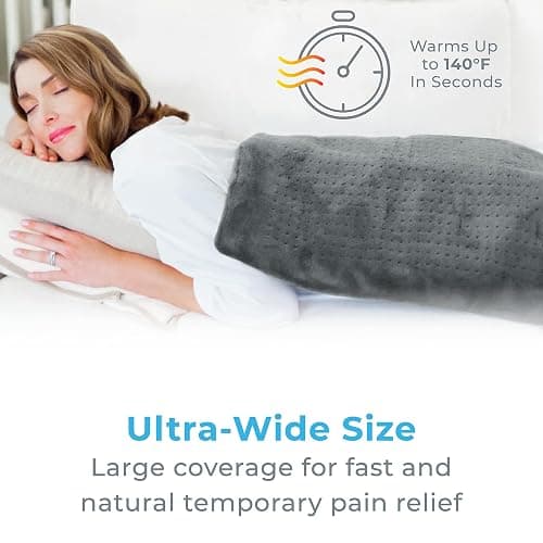 Pure Enrichment PureRelief Ultra-Wide Microplush Heating Pad - 20” x 24” XXL Size & 6 Heat Settings for Temporary Neck, Shoulder & Back Pain Relief - Moist Heat Option & Machine Washable (Gray) thumbnail 2