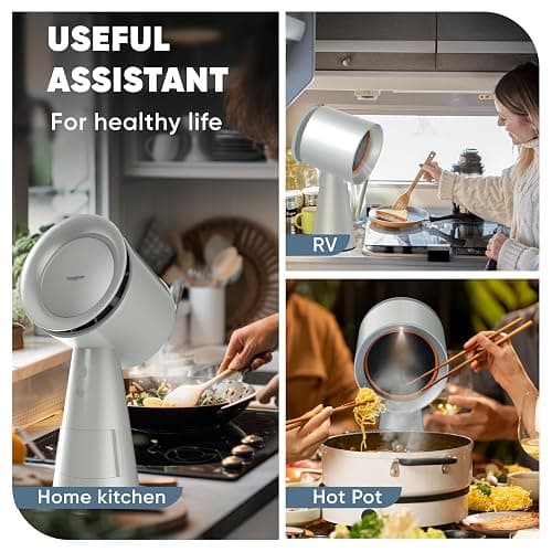 BREETEE Portable Range Hood Kitchen–5-Layer Filter Compact Desktop Exhaust Fan, Powerful 3-Speed Smoke Removal, Low Noise Countertop Range Hood, Oil Cup, for Apartments, Dorm, RV, Indoor BBQ–Off-white thumbnail 8