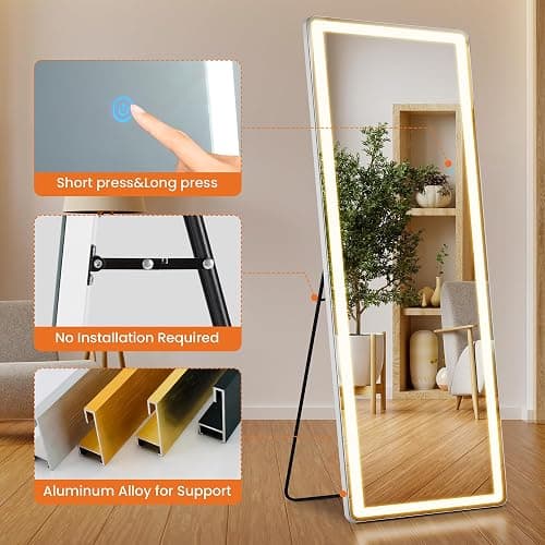 Elevon Full Length Mirror with LED Lights, 71"x26" Floor Mirror with Dimming & 3 Color Lighting, Led Mirrors Full Length with Stand for Bedroom, Dressing Room, Rectangle thumbnail 5