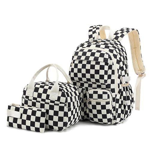 Liumaverse Corduroy Backpack Set for Teen Girls, 3PCS Kids Backpack with Lunch Box Pencil Pouch, Lightweight Travel Daypack - Image 1