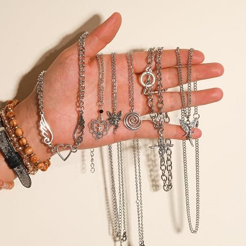 LIRUNQIN 12PCS Y2K Style Necklace Set - Grunge Emo Gothic Accessories, Vintage Silvery Jewelry, Star Necklace for Kawaii Clothes & Y2K Aesthetic thumbnail 3