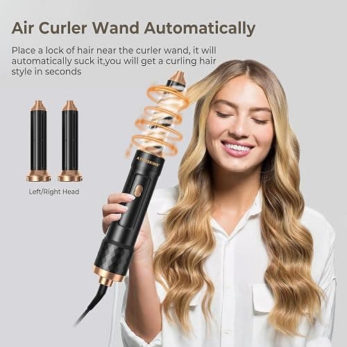 Atopskins Hairstyler 6 in 1 Hair Dryer Brush Set, Airstyler set mit Haartrockner Föhn,Luftstrom Rundbürsten Föhnbürste, Auto Lockenstab, Glättbürste,für Haar Volumen, Glätten,Locken und Föhnen,Schwarz thumbnail 5