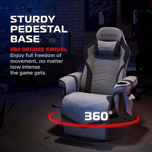 RESPAWN 900 Console Gaming Recliner with Footrest and Lumbar Support - Comfortable Ergonomic Gaming Chair with Headrest, No Wheels, Reclining, Heavy Duty, Racing Style Video Game Chairs - Gray Fabric thumbnail 6