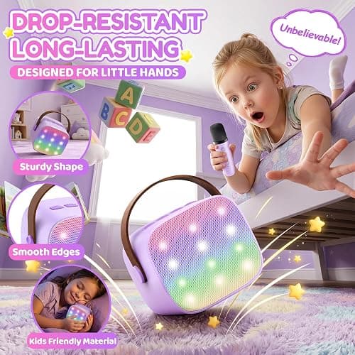 YLL Karaoke Machine for Kids,Birthday Gifts for Girls 3 4 5 6 7 8+Years Old | 2 Wireless Microphones, 5 Magic Voices, Mini Portable Bluetooth Speaker, Family Home Party Present Toys for Ages 4-12 thumbnail 10