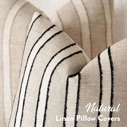 FIOUOVO Striped Linen Throw Pillow Covers 18x18 Set of 2, Beige | Modern Farmhouse Neutral Decorative Accent Woven Textured Cushion Covers for Sofa Couch Living Room Bedroom thumbnail 3