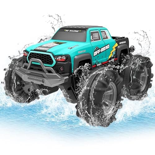 4WD Amphibisches Ferngesteuertes Auto,RC Auto wasserdicht mit Gestensensor,LED Licht & 2 Akkus,Geschenk für Jungen & Mädchen 4-12 Jahre,Spielzeugauto für Sand,Wasser & Gelände,Baustein-kompatibel - Image 1