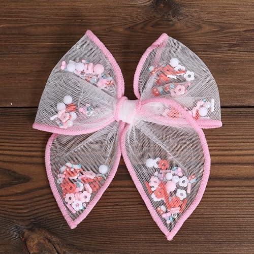 Cherry Fable Bow Hair Clips 4" Pink Mesh Tulle Fruit Shaker Hair Bow Alligator Barrettes for Teen Girls Women Summer Wedding Birthday Party Favor Dress Decor Accessory Set of 2 thumbnail 6