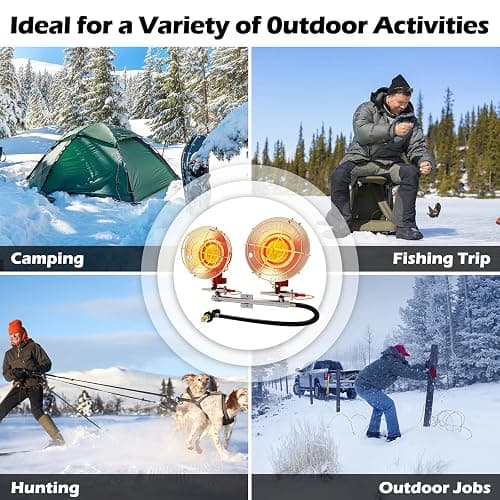 Buyplus Propane Heater 30,000BTU, Portable Outdoor Propane Heater with 3 Adjustable Modes & Safety Shut-off Valve, 30° Rotating Double Tank Top Tent Heaters for Camping, Fishing, Outdoor Use, Red thumbnail 6