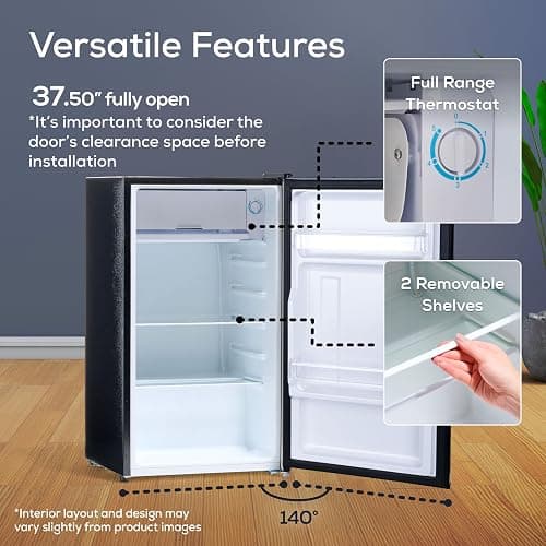 Igloo 3.2 Cu.Ft. Mini Fridge with Freezer - Single Door Compact Refrigerator with Glass Shelves for Homes, Dorms & Offices- Keep Snacks, Drinks & Frozen Foods Cool with Temperature Control Mini Fridge thumbnail 5
