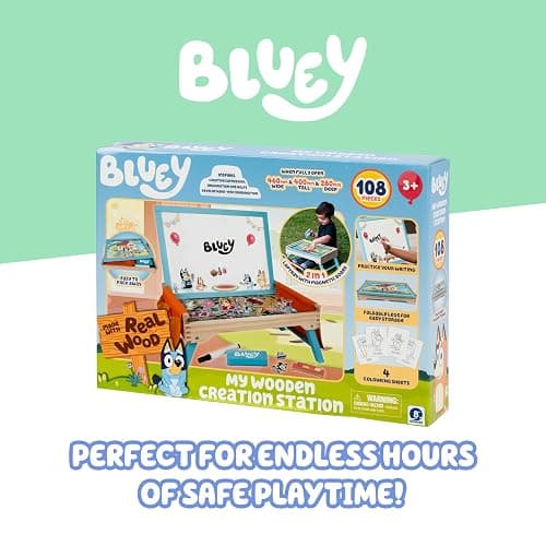 Bluey Art Creation Kids Art Station with 100 Magnets & Whiteboard Lid, Foldable Legs, Art Table for Kids, Storage Pockets thumbnail 7