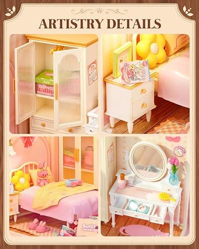 Rolife Super Creator Kits Pink Bedroom, Tiny House Building Blocks for Little Dolls, DIY Plastic Mini House Model Building Kits for Teens Aged 14+, DIY Crafts/Hobbies for Adults (Lovely Pink Bedroom) thumbnail 6