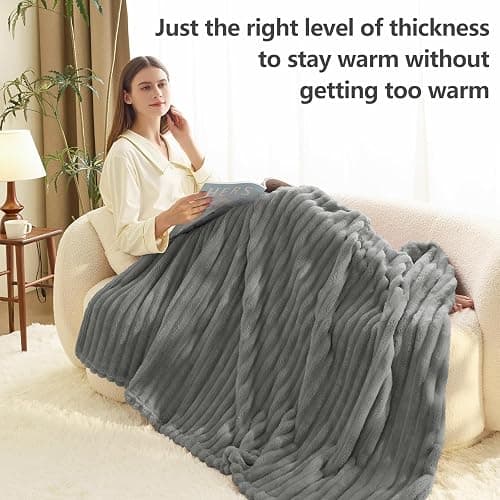HIMEET Soft Light Grey Throw Blanket for Couch - 300GSM Cozy Fleece Blanket for Men, Cute Lightweight Blankets Birthday Gifts for Her Him, Valentines Spring Home Room Decor, Light Grey, 50x60 Inches thumbnail 5