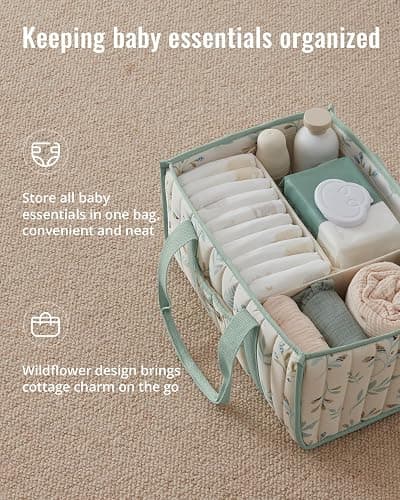 Blissful Diary Leaf Diaper Caddy Organizer, Stylish Nursery Storage Basket, Gift for Baby Shower, Newborn Essentials, Sage Leaf thumbnail 3