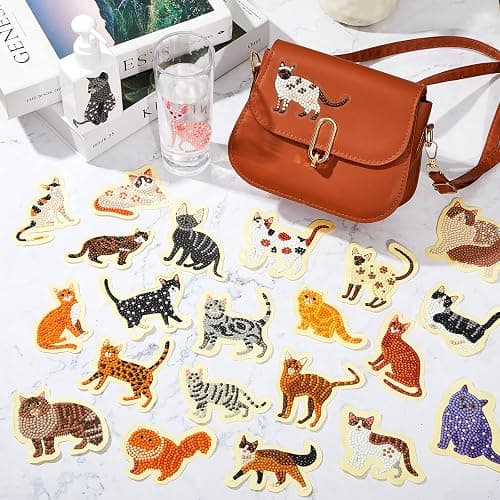 Hungdao 24 Pcs 5D DIY Diamond Sticker Painting Creative Sticker Kids Painting Kits Resin Rhinestone Gem Art Kits for Kids Adult Activity New Year Party Gifts (Cat) thumbnail 2