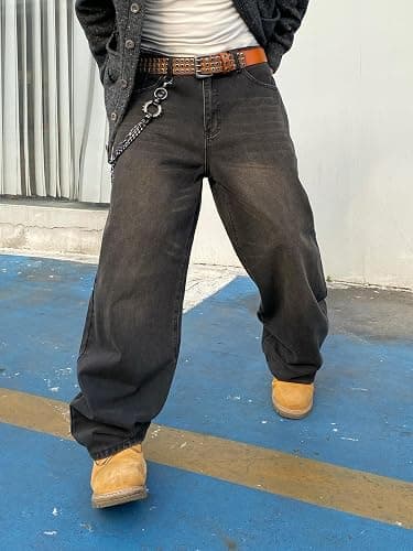 DFGIGT Men's Baggy Hip Hop Jeans Wide Leg Skater Denim Pants Casual Loose Fit Long Trousers Streetwear thumbnail 2