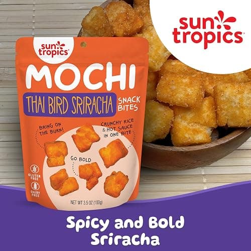 Sun Tropics Mochi Snack Bites, Thai Bird Sriracha Flavor- 3.5 oz (6 Pack)| Crispy Spicy Mochi Bites, Rice Nuggets | Mochi Puff Rice Crackers- Gluten Free & Dairy Free- No MSG Added | Asian Rice Snacks thumbnail 4