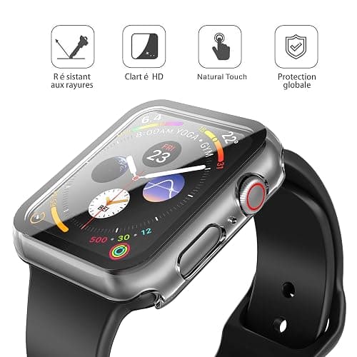 Recata 2 Pièces PC Coque Compatible avec Apple Watch SE3 / SE2 / SE/Serie 6 / Serie 5 / Serie 4 44mm, Protection Ecran Verre Trempé Ultra Mince Couverture Complète, Transparente thumbnail 2