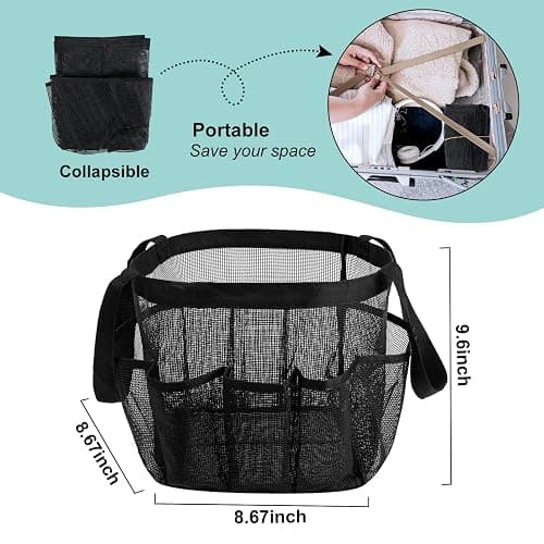 Attmu Mesh Shower Caddy Portable, Quick Dry Hanging Shower Tote Bag for College Dorm Room Essentials, Large Capacity Shower Caddy Dorm for Bathroom Gym Swimming - Black thumbnail 5