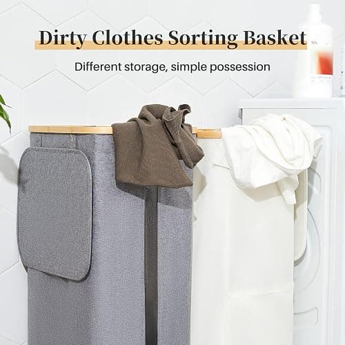 Laundry Hamper with Lid, 100L Large Laundry Basket, Clothes Hamper with Clear Window Visible, Removeable Laundry Bags for Bathroom Bedroom Home, Toy Organizer, Laundry Room - 01 beige thumbnail 6
