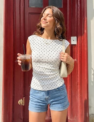 ZESICA Women's Summer Ruched Trendy Tank Top 2026 Cap Sleeve Boat Neck Slim Fit Cute Tops Going Out Tee Shirts Fashion thumbnail 3