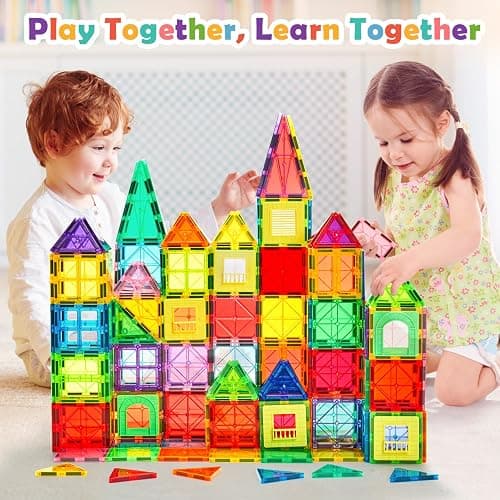 Dopyye Magnetic Building Tiles for Kids, 100 PCS Magnetic Blocks with Storage Bag, Magnet Tiles STEM Educational Stacking Toys Gift for Toddler Ages 3 4 5 6 7 8 9 thumbnail 2