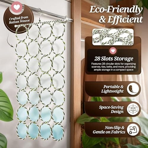 Flexzion Scarf Organizer for Closet - 28 Slot Scarf Hanger Hijab Organizer, Space Saver for Socks, Shawls, Ties, Towels, Belts, Multi Purpose Hanging Rack Storage, 1 Pack Colors May Vary thumbnail 3