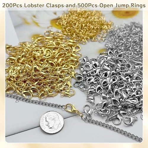 MKCYD 700Pcs Lobster Claw Clasps and Open Jump Rings Set, 14K Gold and Silver Necklace Clasps and Closures Lobster Parrot Trigger Clasp for Jewelry Making thumbnail 2