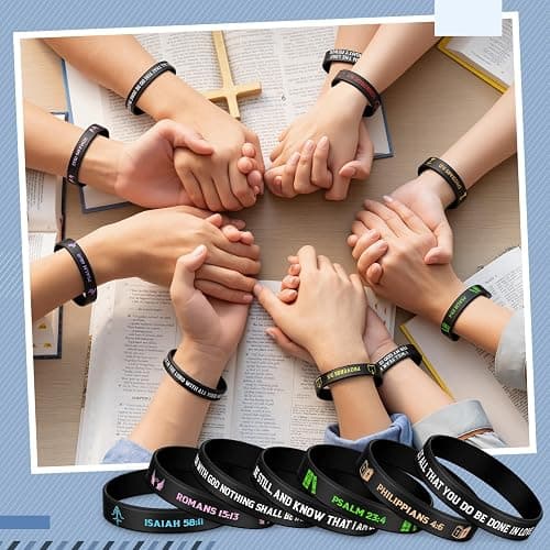 Ecation Bible Verses Bracelets Bulk Scripture Silicone Wristbands Inspirational Motivational Quote Rubber Wristbands Christian Bracelets for Easter Carnival Party Favors thumbnail 5