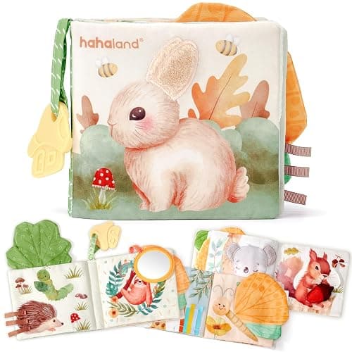 hahaland Libro Bebe Juguetes Bebes 0 3 6 Meses, Libro de Tela Blandos para Bebe Recien Nacido, Animales Interactivo Libro Sensorial para Bebes 6-12 Meses - Image 1
