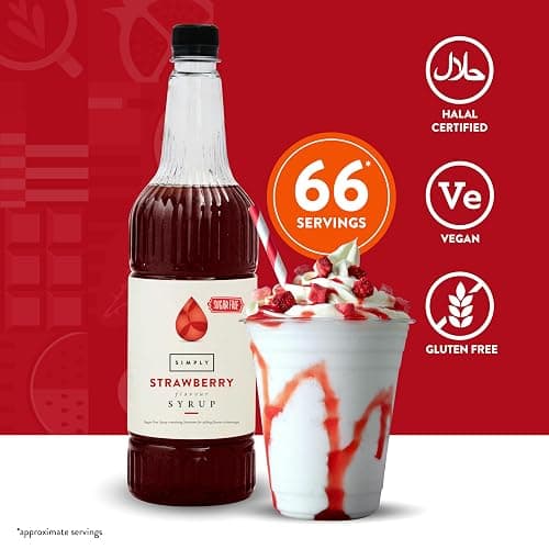 Simply Sugar Free Strawberry Syrup, Low Calorie, Vegan & Nut Free Flavoured Syrup for Coffee, Cocktails & Baking (1 Litre) thumbnail 3