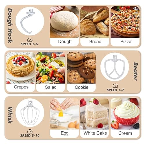 Kitchen in the Box Stand Mixer, 3.5 QT Small Kitchen Electric Stand Mixers, 10-Speed Portable Lightweight Dough Mixer for Daily Use with Egg Whisk, Dough Hook, Beater (Cream White) thumbnail 5