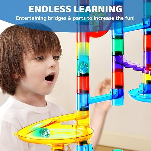 JOYIN 207Pcs Glowing Marble Run, Construction Building Blocks Toys with 5 Glow in The Dark, STEM Toy for Boys and Girls, Educational Toy, Gift for Christmas thumbnail 6
